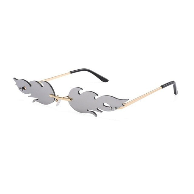 Luxury Fashion Flame Sunglasses Women Rimless Bat Sun Glasses Tears Shades Eyeglass Vintage Feather Sunglass Fire Shape Eyewears