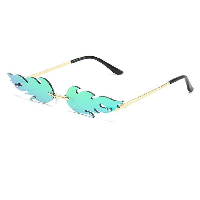 Luxury Fashion Flame Sunglasses Women Rimless Bat Sun Glasses Tears Shades Eyeglass Vintage Feather Sunglass Fire Shape Eyewears