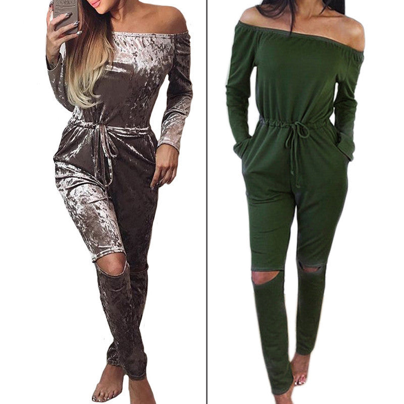 Online discount shop Australia - Missufe Jumpsuits For Women Slim Casual Overalls Sexy Hollow Out Plus Size Slash Neck Playsuit Rompers Women Bodysuits