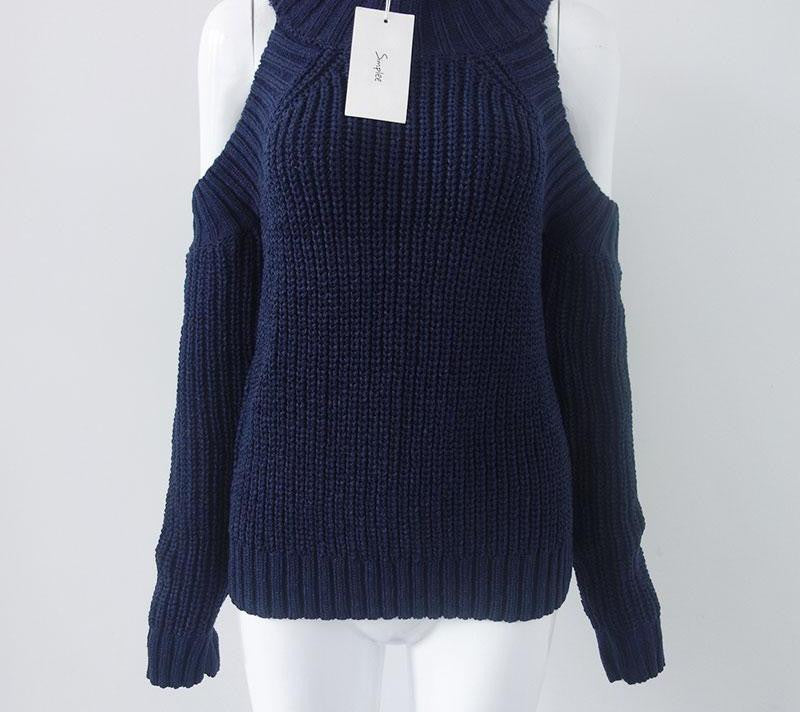 turtleneck off shoulder knitted sweater women fashion tricot pullover jumpers sexy oversized sweater