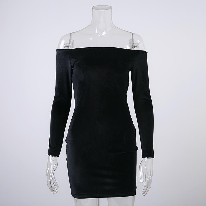 Off Shoulder Wine Red Sheath Velvet Dress Women Winter Party Long Sleeve Elegant Pencil Bodycon Ladies Dress Vestidos