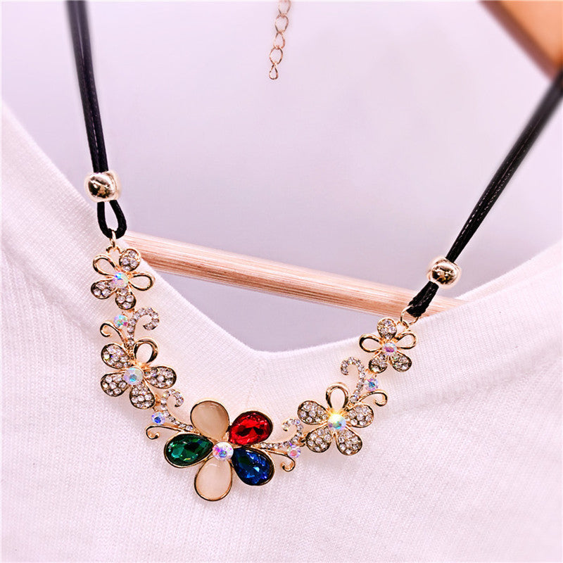 Online discount shop Australia - Luxury Imitation blue diomands rhinestone gem crystal peacock feather rope statement necklace fashion jewelry