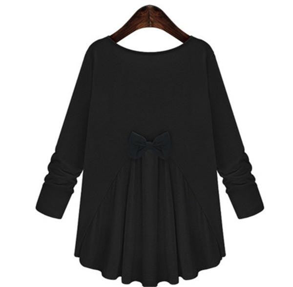 Online discount shop Australia - 5XL Women   Fashion Bow O-neck Ruffles Blouse Long Sleeve Solid Women Shirts Casual All-match Plus Size Tops