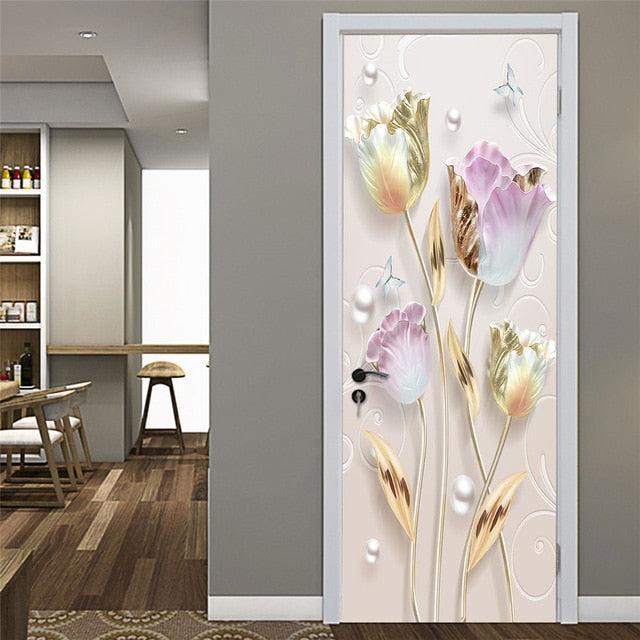 Landscape Door Stickers 3D Removable Adhesive Wallpaper Art Murals for Doors Bibliotheque Modern Home Decor