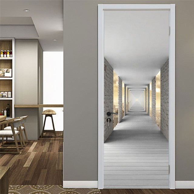 Landscape Door Stickers 3D Removable Adhesive Wallpaper Art Murals for Doors Bibliotheque Modern Home Decor