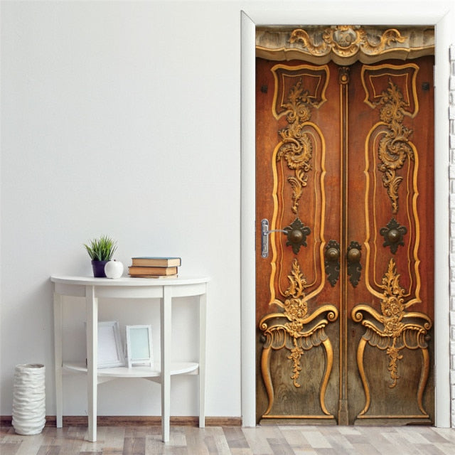 Landscape Door Stickers 3D Removable Adhesive Wallpaper Art Murals for Doors Bibliotheque Modern Home Decor