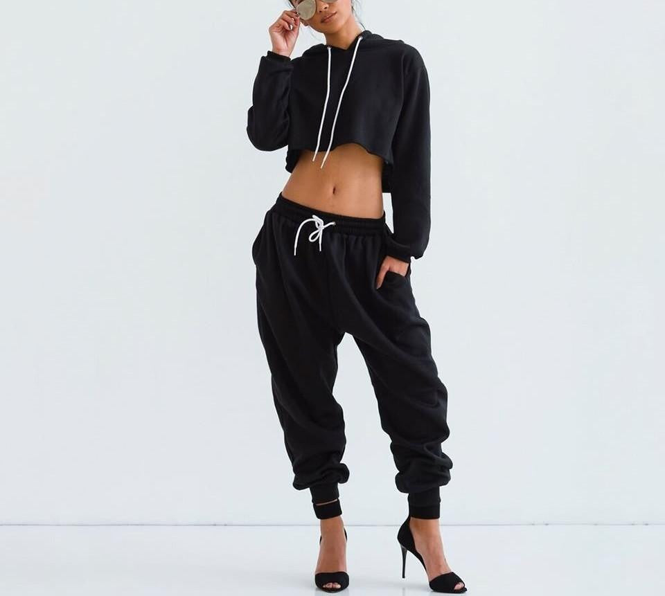 Women Club Jumpsuit romper 2 Piece Set Crop Top Long Sleeve Playsuit Loose bodycon Jumpsuit Red Black Bodysuit