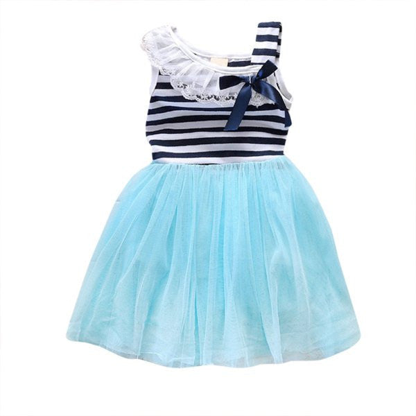 Online discount shop Australia - Baby Girls Cotton Sleeveless Dresses Lace Bow-knot Striped Bubblet Tutu Dress 1-4Y