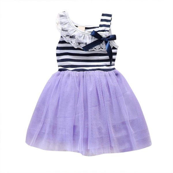 Online discount shop Australia - Baby Girls Cotton Sleeveless Dresses Lace Bow-knot Striped Bubblet Tutu Dress 1-4Y