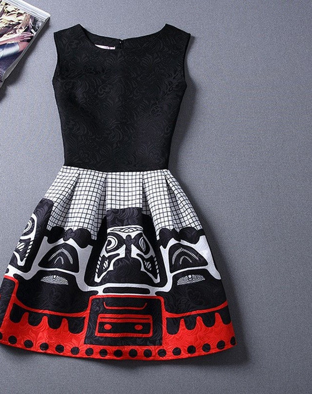 Online discount shop Australia - Black Sleeveless Print Party Dresses Ladies Vintage Style sundress female