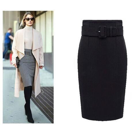 Women Plus Size Thick Woolen Skirts Slim Belt Office Long Midi Skirt Step A-line Skirt