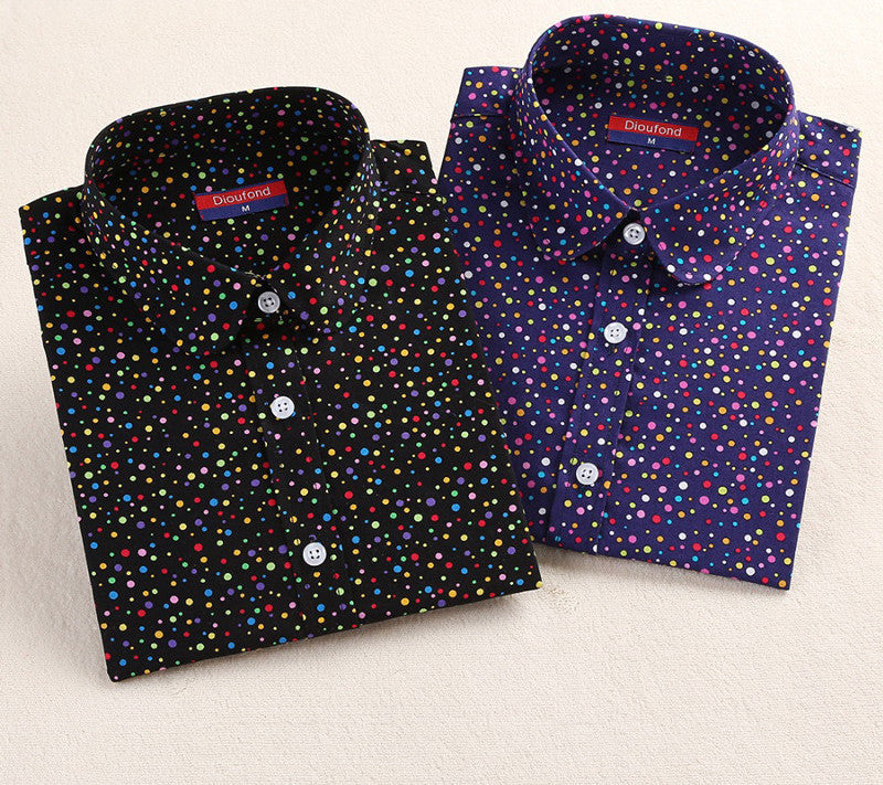 Polka Dot Blouse Long Sleeve Shirt Women Blouses Cotton Women Shirts Red Blue Dot Top Women Tops