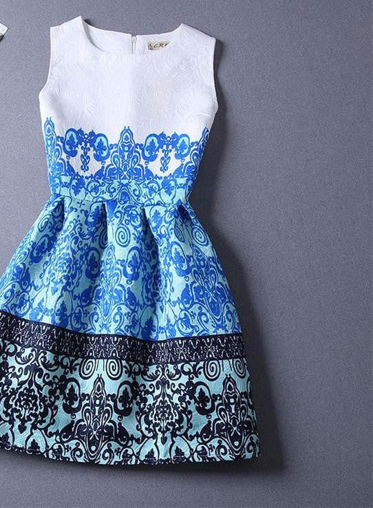 Style Dresses For Girl Butterfly Flower Printed Sleeveless Formal Girl Dresses Teenagers Party Dress