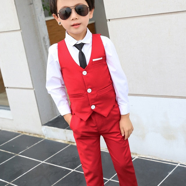 Formal Boys Suit Set Children Party Host Wedding Costume Little Kids Blazer Vest Pants Clothing Sets