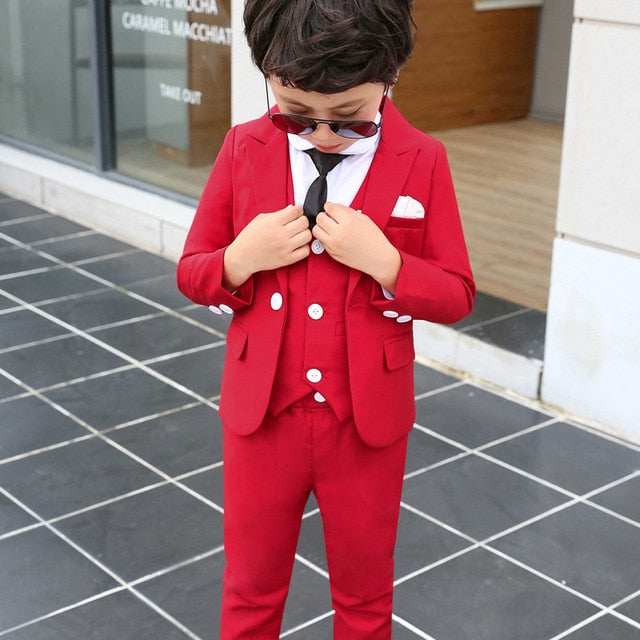 Formal Boys Suit Set Children Party Host Wedding Costume Little Kids Blazer Vest Pants Clothing Sets