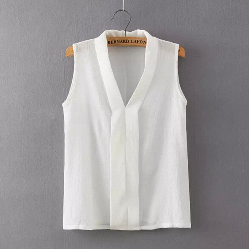 Women's Colourful V Neck Chiffon Blouses Cute Sleeveless Shirts Casual Slim Brand Tops