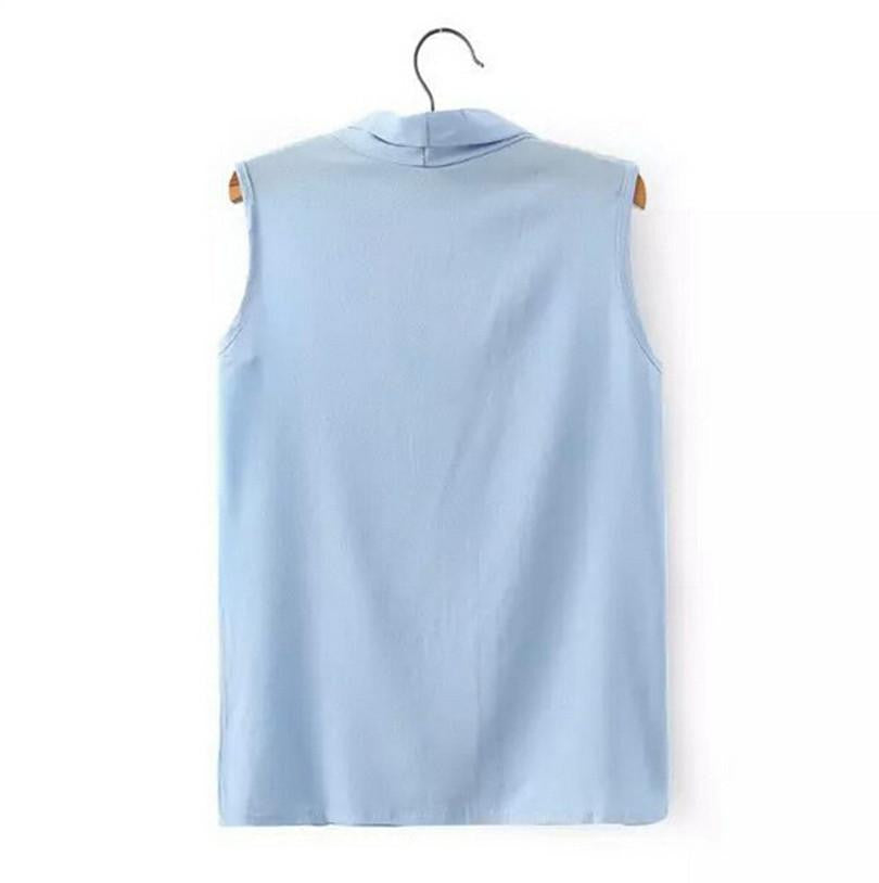 Women's Colourful V Neck Chiffon Blouses Cute Sleeveless Shirts Casual Slim Brand Tops