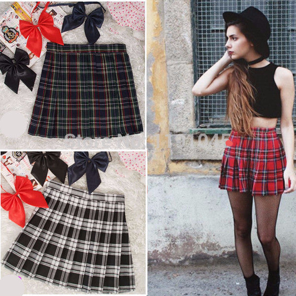 Online discount shop Australia - Midi Pleated Women Skirts High Waist Red A-Line Short Skirts Uniforms School Tartan Plaid Skirt Saias