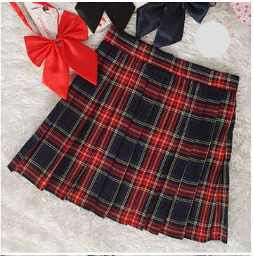 Online discount shop Australia - Midi Pleated Women Skirts High Waist Red A-Line Short Skirts Uniforms School Tartan Plaid Skirt Saias