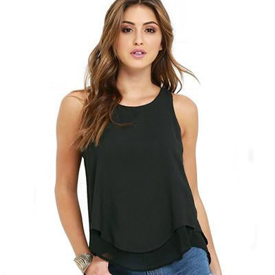 Tee Shirt Style Women Tops Sleeveless Double Layer Loose White Blouse