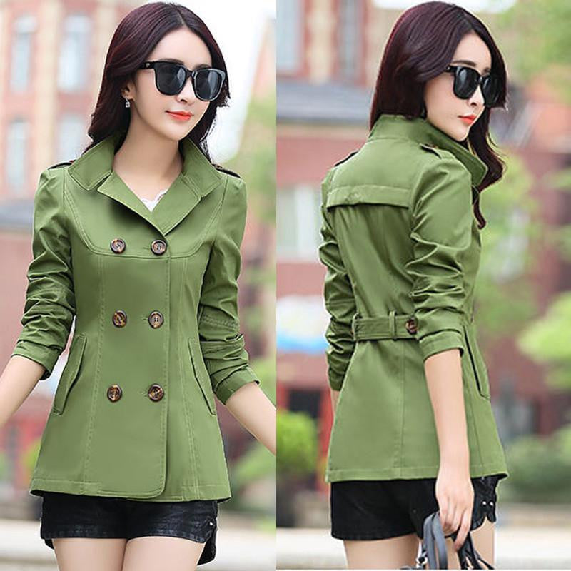 Women Fashion Slim Coats Plus Pockets Double Breasted Design Slim Lady Trench