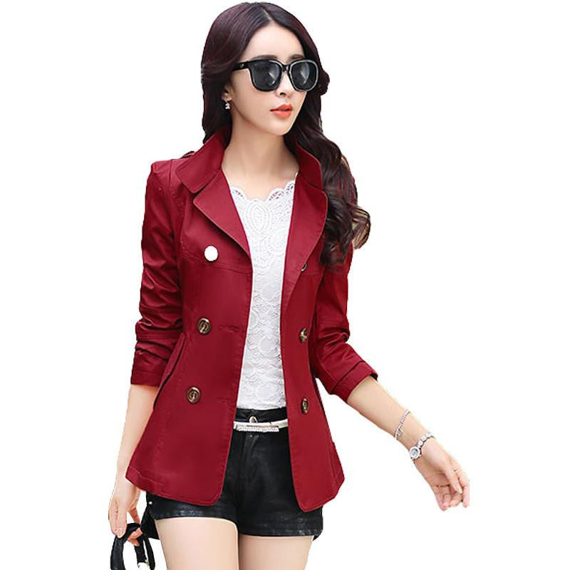 Women Fashion Slim Coats Plus Pockets Double Breasted Design Slim Lady Trench