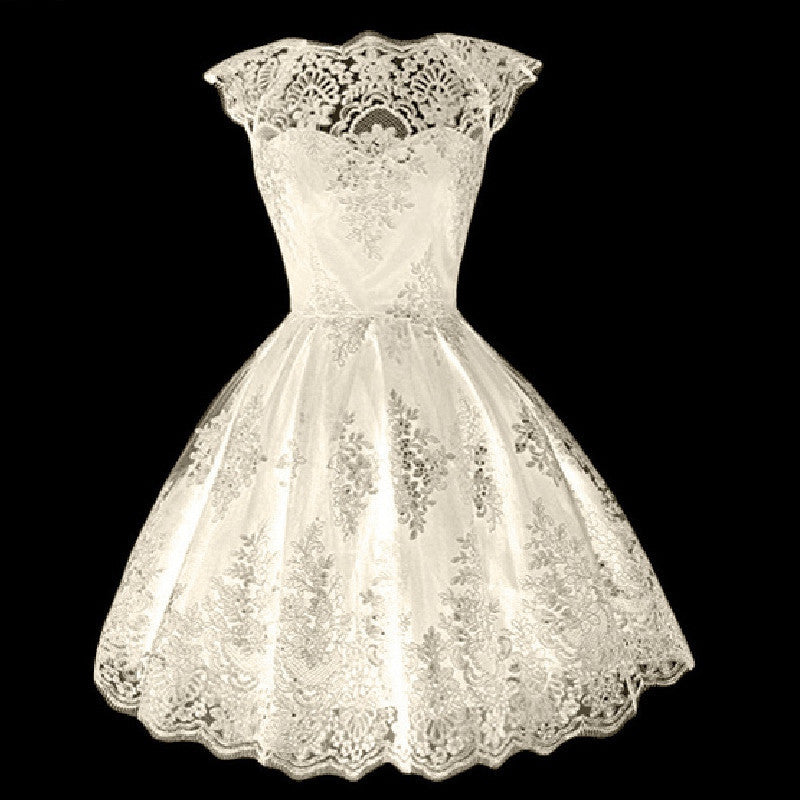 Online discount shop Australia - 2017 New Fashion Women Clothing Elegant ShortSleeve Black/White Lace Dress Vestidos Formal Wedding Mini Tutu Party Dresses Q2253