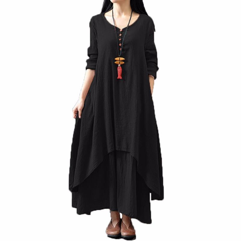 Zanzea Spring Autumn Fashion Women Casual Loose Long Sleeve V-Neck Dress Boho Solid Long Maxi Dress Vestidos Plus Size 5XL