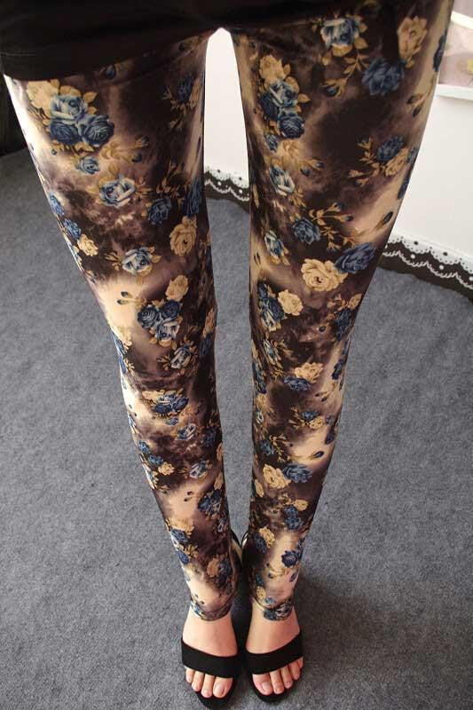 Women's BRUSHED Cross Plum Flowers Multicolor High Elastic Leggings Pants Female Workout Legging Trousers Women