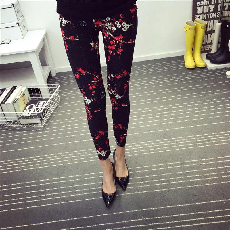 Women's BRUSHED Cross Plum Flowers Multicolor High Elastic Leggings Pants Female Workout Legging Trousers Women