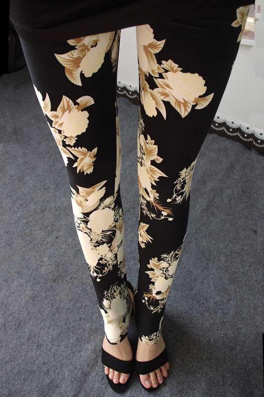 Women's BRUSHED Cross Plum Flowers Multicolor High Elastic Leggings Pants Female Workout Legging Trousers Women