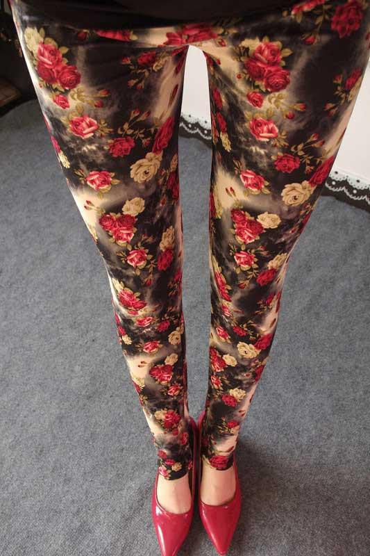 Women's BRUSHED Cross Plum Flowers Multicolor High Elastic Leggings Pants Female Workout Legging Trousers Women