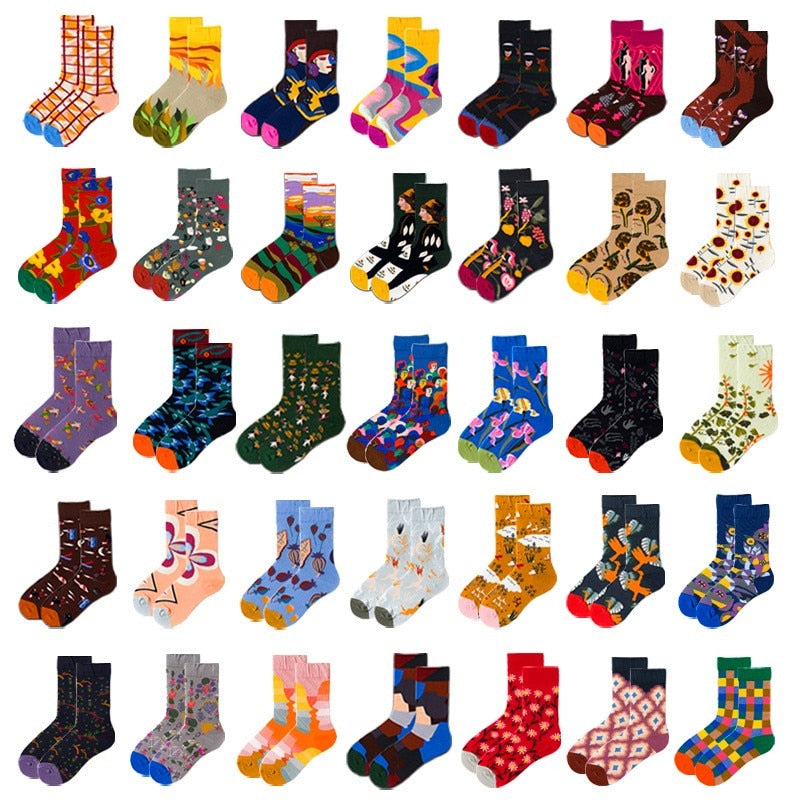 New Fashion Unisex Creative Harajuku Funny Socks Art Abstract Oil Painting Socks French Style Women Men Divertidos Crew Sokken