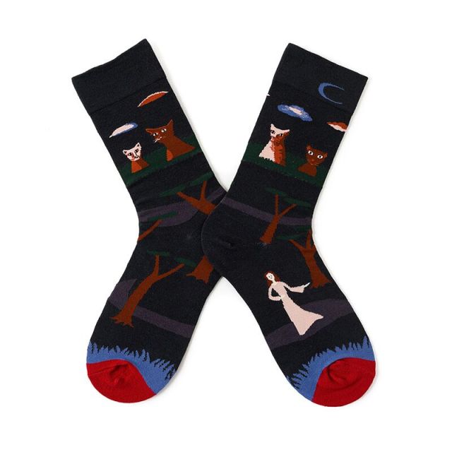 New Fashion Unisex Creative Harajuku Funny Socks Art Abstract Oil Painting Socks French Style Women Men Divertidos Crew Sokken