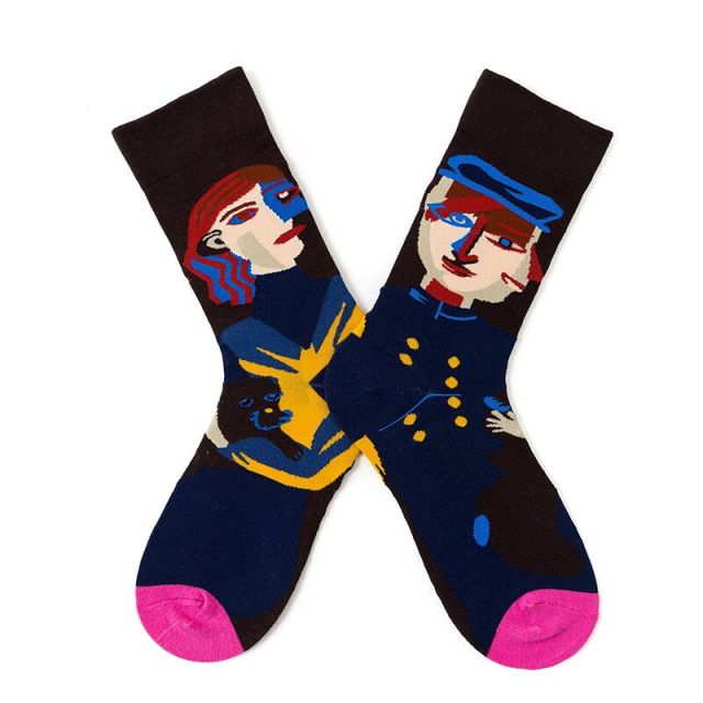 New Fashion Unisex Creative Harajuku Funny Socks Art Abstract Oil Painting Socks French Style Women Men Divertidos Crew Sokken