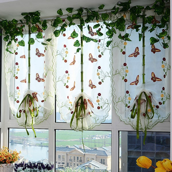 Butterfly Flower Roman Sheer Curtains Living Room Kitchen Bedroom Embroidered Window Treatment Curtains Tulle