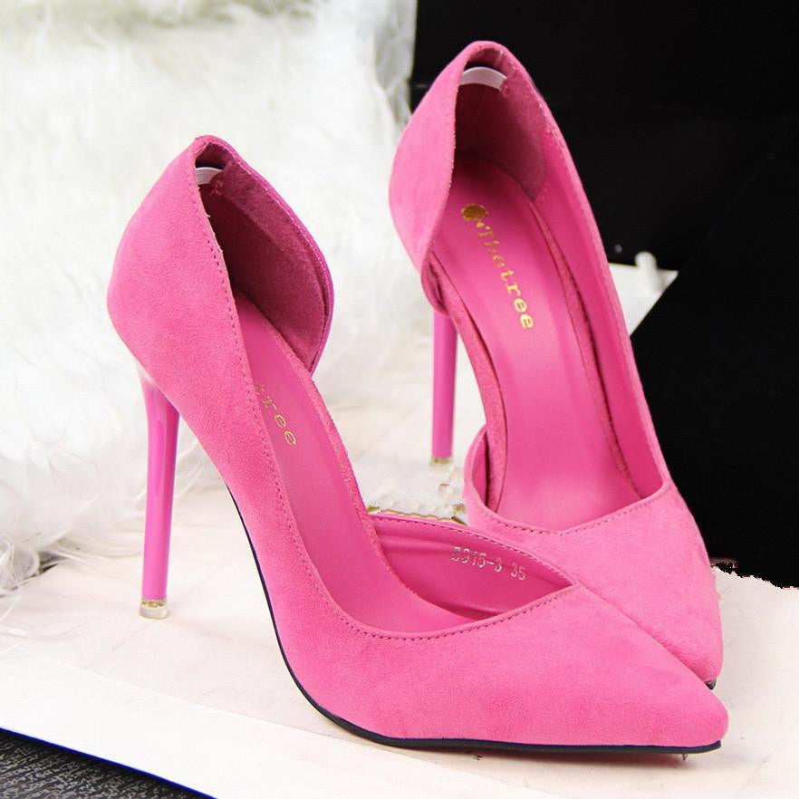 Women Pumps Fashion High Heels Shoes Women Pointed Toe Thin Heel Ladies Wedding Shoes Black Pink