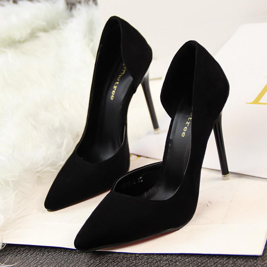 Women Pumps Fashion High Heels Shoes Women Pointed Toe Thin Heel Ladies Wedding Shoes Black Pink