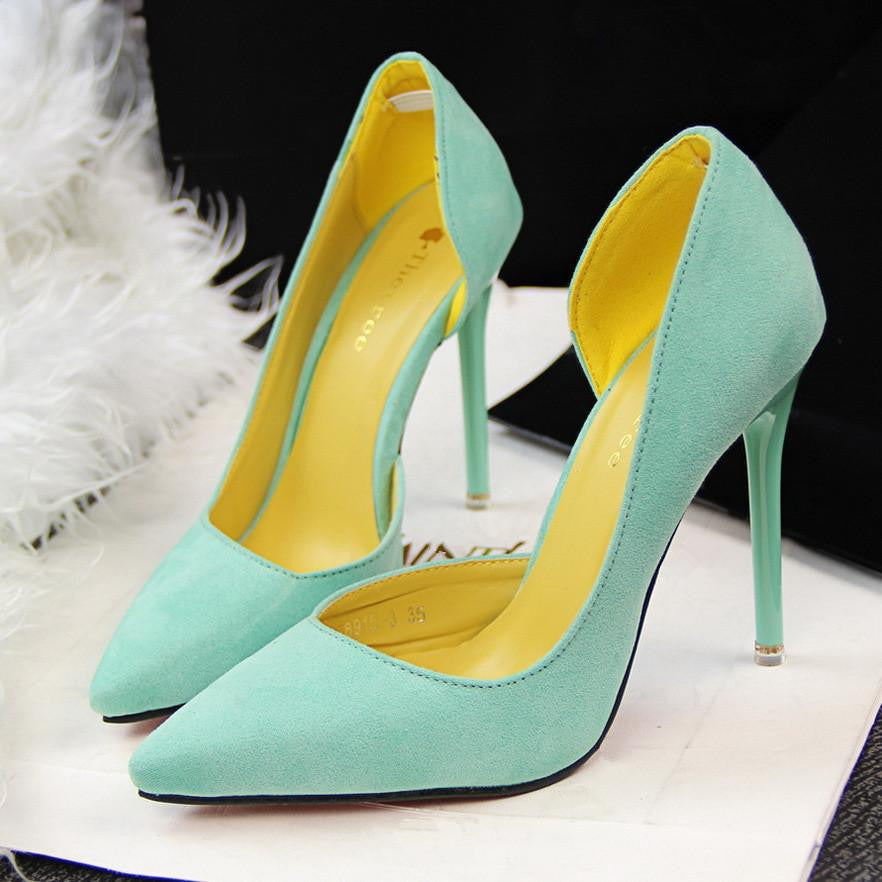 Women Pumps Fashion High Heels Shoes Women Pointed Toe Thin Heel Ladies Wedding Shoes Black Pink