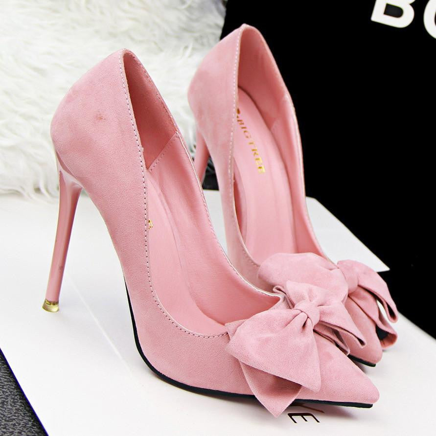 Women Pumps Brand Women Shoes High Heels Bow Pointed Toe High Heels Ladies Shoes Red