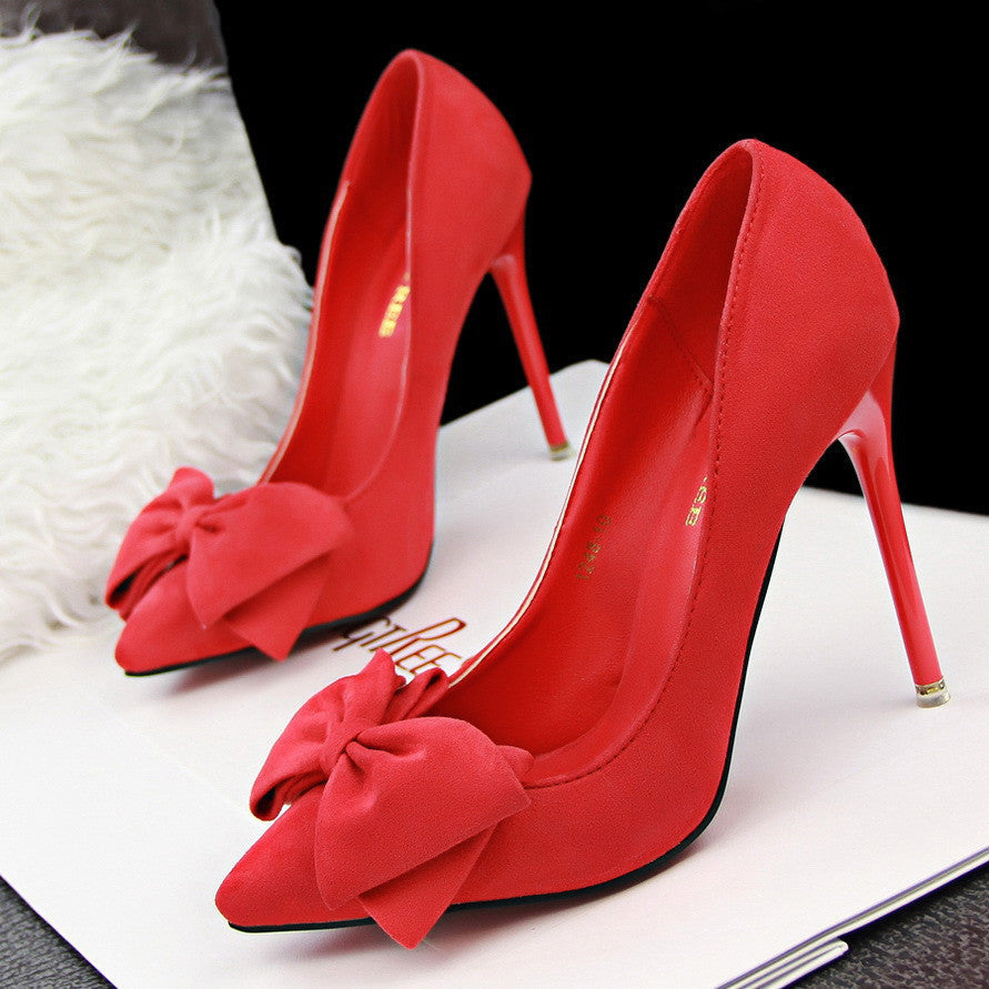 Women Pumps Brand Women Shoes High Heels Bow Pointed Toe High Heels Ladies Shoes Red