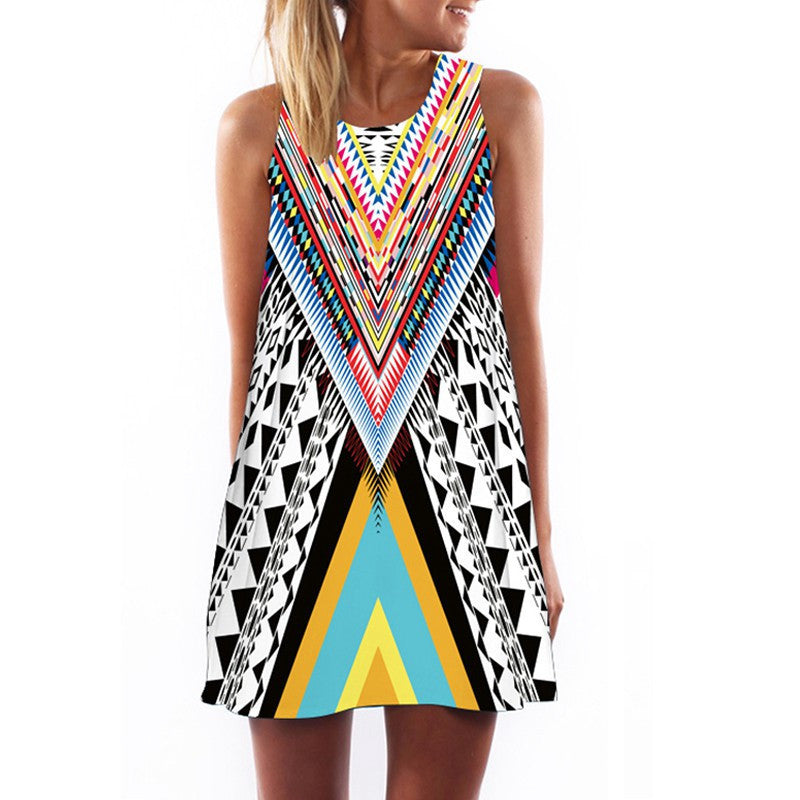 Women Dress 3D Print Vintage Hippie Summer Beach Dress Dashiki Loose Plus Size Women Clothing