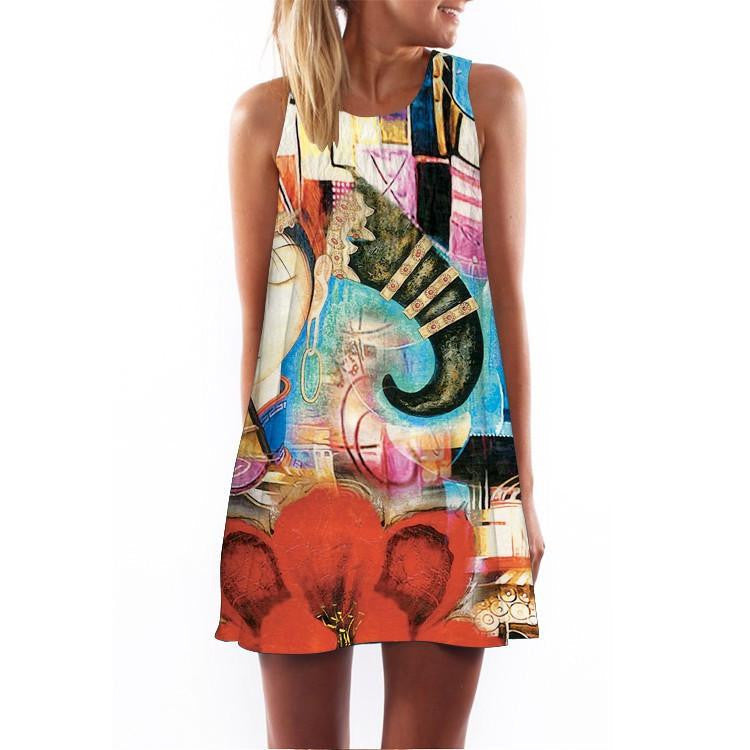 Women Dress 3D Print Vintage Hippie Summer Beach Dress Dashiki Loose Plus Size Women Clothing