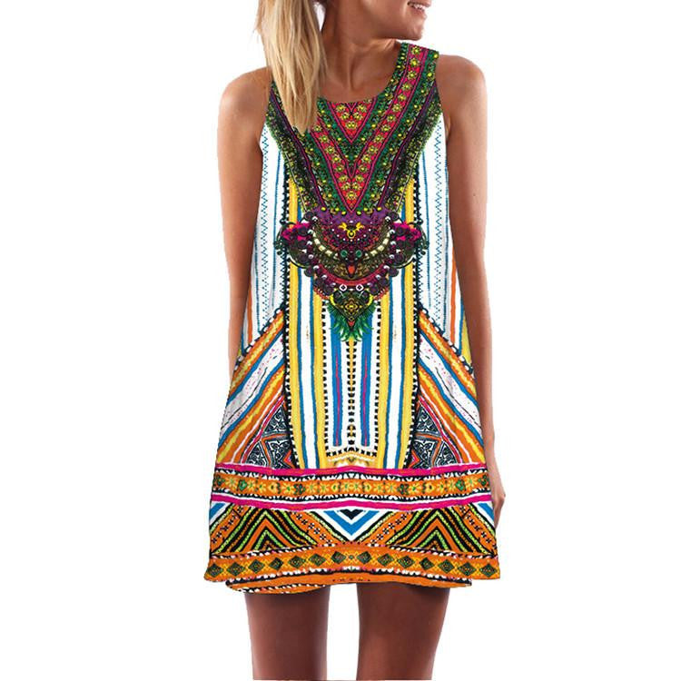 Women Dress 3D Print Vintage Hippie Summer Beach Dress Dashiki Loose Plus Size Women Clothing