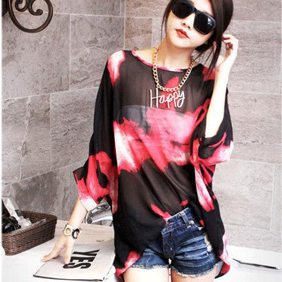 Online discount shop Australia - Chiffon Shirts 6XL Plus Size Women Clothing  Novelty Plaid Print  Blouses Batwing Sleeve Women's Casual Tops