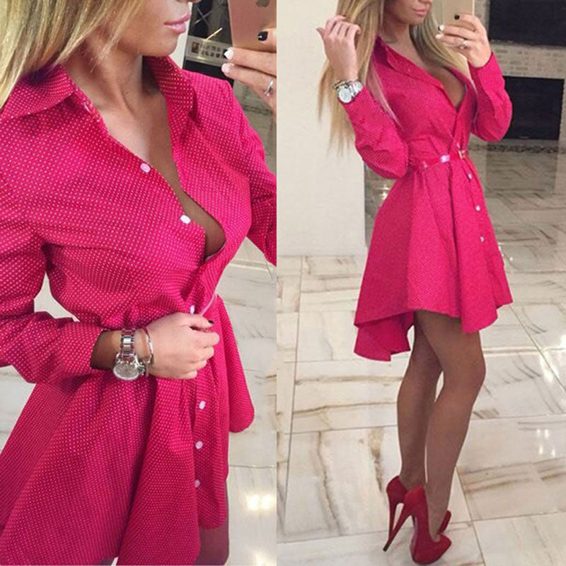 Online discount shop Australia - Foonee New Autumn preppy style Women office Shirt Dress Small Dots Printed sexy Irregular Long Sleeve Mini Vestidos Dresses