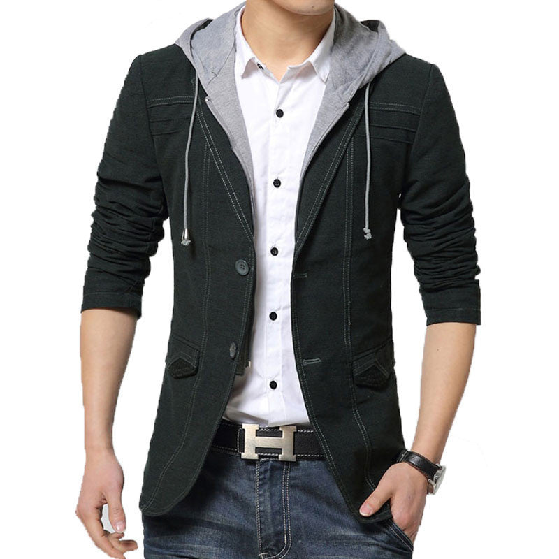 Online discount shop Australia - Mens hooded blazer suit jacket casual men slim fit blazers cotton jacket black and gold blazer