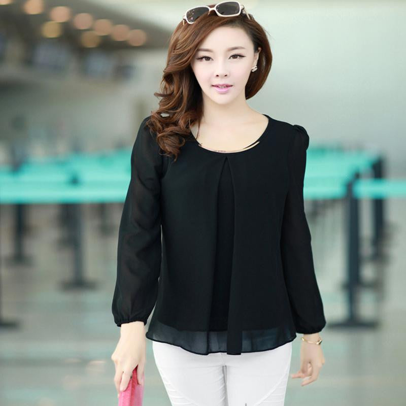 Golden Articlesequins O-Neck Elastic Cuff Shirt for Blouse Tops Chiffon shirt plus size Tops