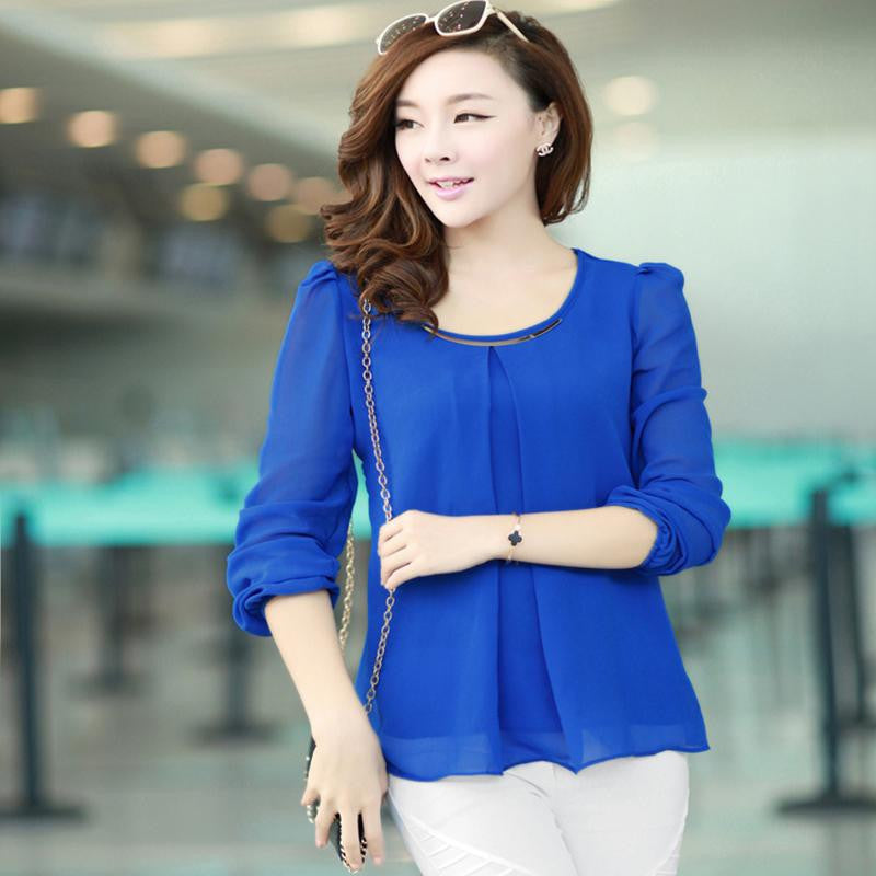 Golden Articlesequins O-Neck Elastic Cuff Shirt for Blouse Tops Chiffon shirt plus size Tops