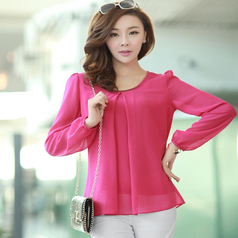 Golden Articlesequins O-Neck Elastic Cuff Shirt for Blouse Tops Chiffon shirt plus size Tops